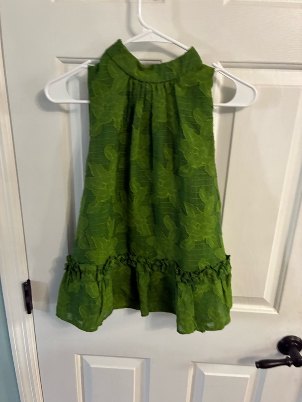 Maeve Green Textured Floral Ruffle-Hem Tunic